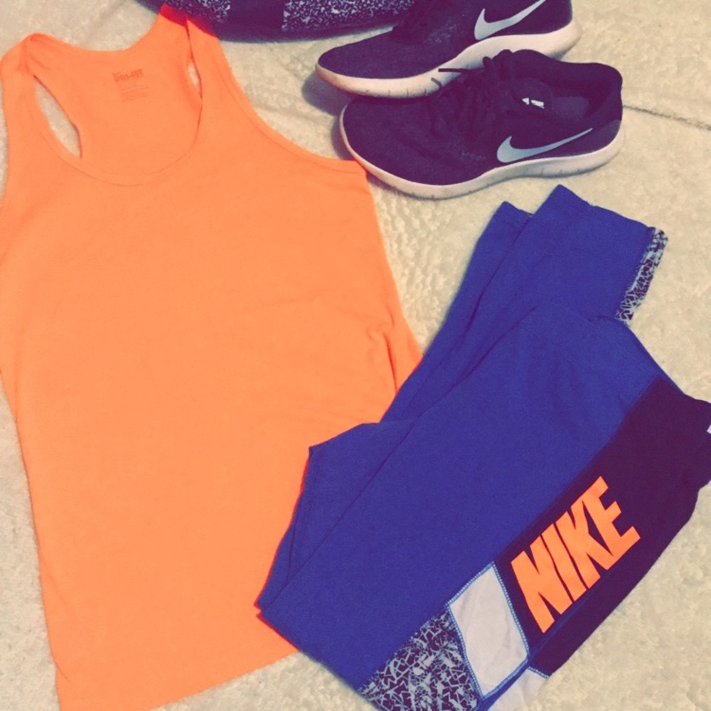 Blue, black and white color block Nike leggings